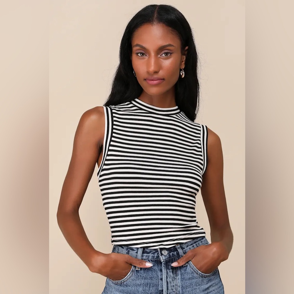 Lulus Striped Sleeveless Top - Black and White